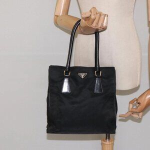 PRADA Hand Bag Nylon Black Gold Auth